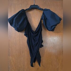 SHEIN Black Backless Puff Sleeve Bodysuit
